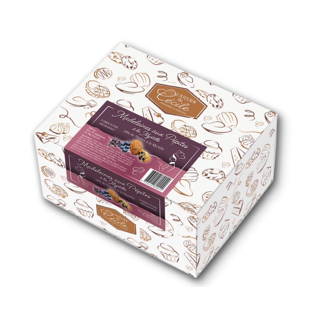MADELEINES AUX PÉPITES À LA MYRTILLE - BOÎTE 500G